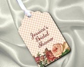 Favor, Gift Tag, Wedding, Bridal Shower, Baby Shower, Birthday, Peach, Gingham, Checks, Roses, Personalized, Set of 12 Il_170x135