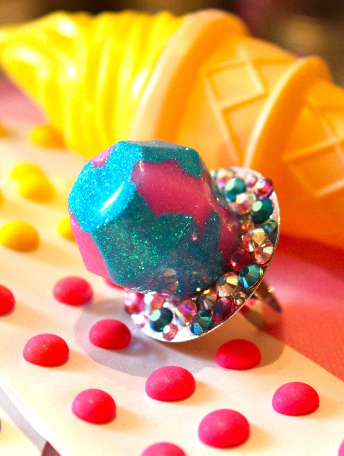 Candy Glam Cotton Candy Twist Ring Pop Ring - Candy Resin Glitter Ring - Kitsch Kawaii