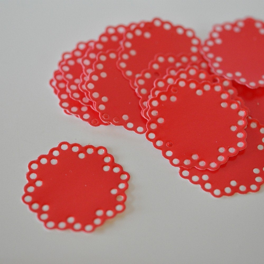 15 Doily Stickers Seals Gloss Red