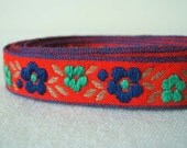 vintage tiny flower trim in lipstick red and navy blue 3 yards
