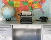 On Reserve for julie     large tanker metal steel desk with AWESOME formica top.  nice conditon