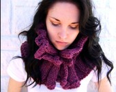 Hand Knit Chic, Plum Ruffle Scarf Is On SALE and Ready to Ship - Regularly 61