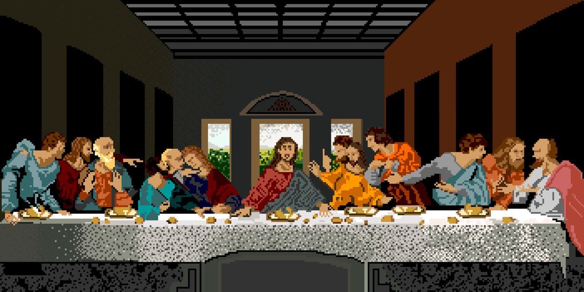 8 Bit Last Supper 5X10 print Da Vinci digital mosaic pixel art easter renaissance