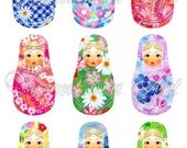 Matryoshka doll - digital collage sheet - Matrioshka - Babushka Russian Dolls - Printable Download - vintage - set of 9 ACEO gift tags -050
