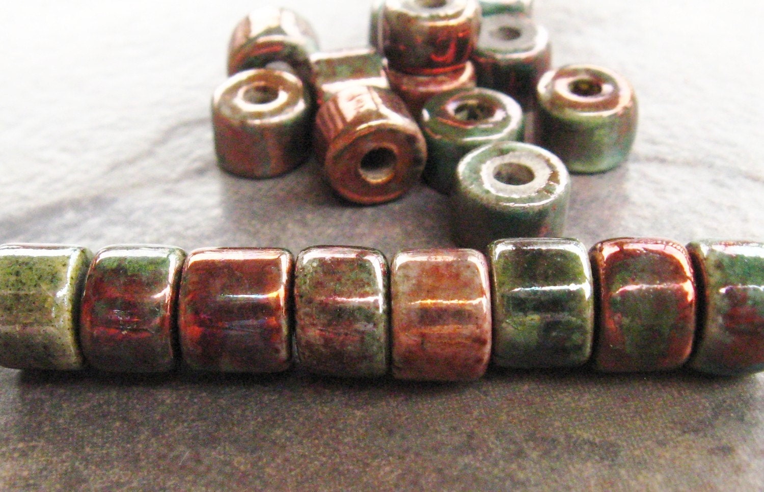 5 RAKU Greek Ceramic Beads - 8x7mm Short Tubes