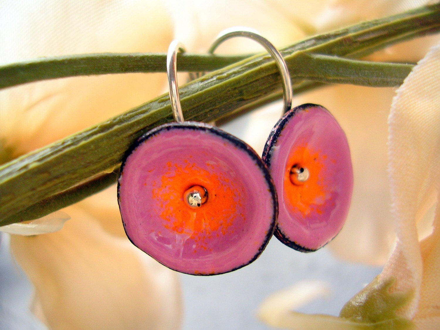 Poppy Earrings Enamel Jewelry Honeysuckle Pink Earrings MADE TO ORDER