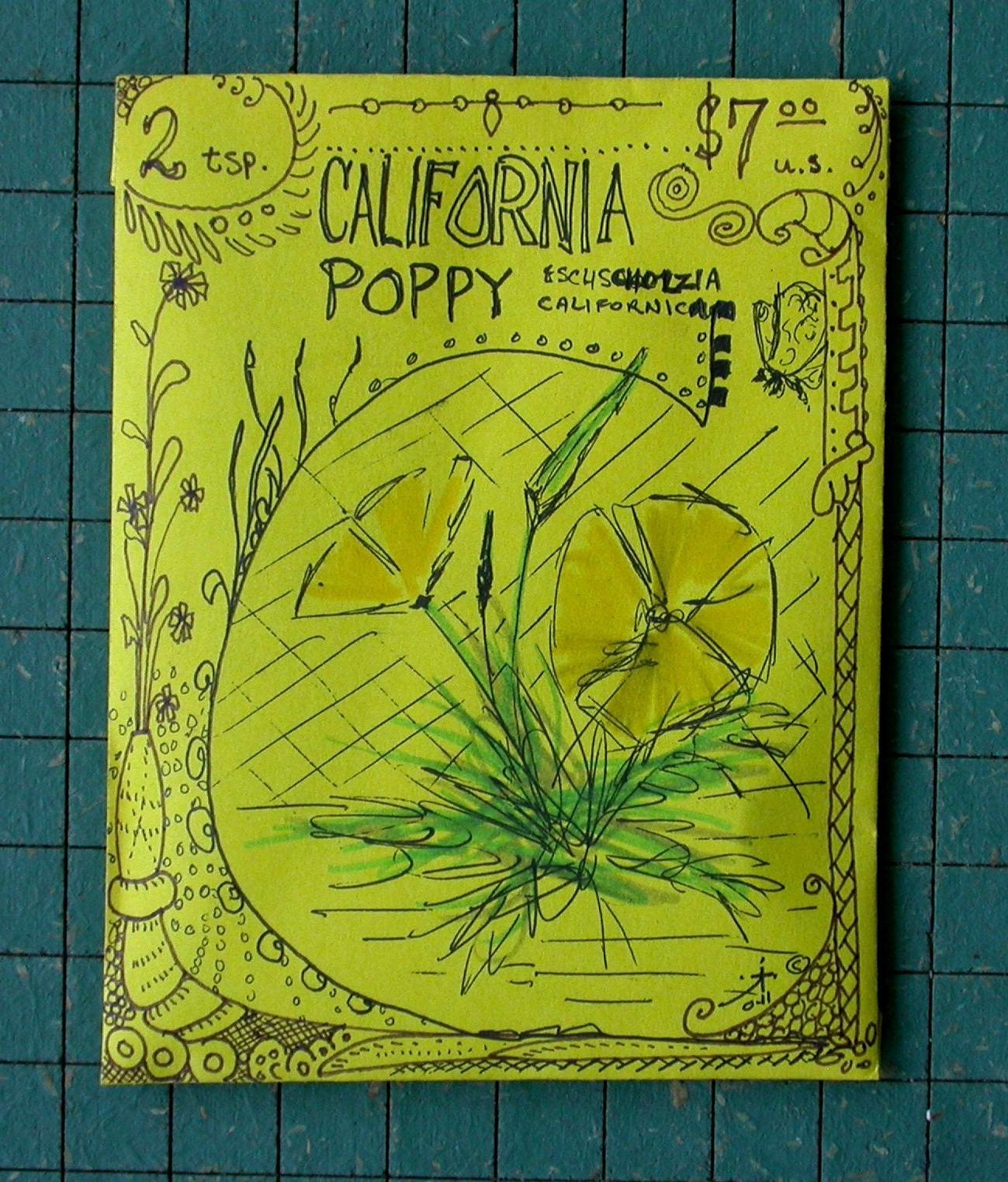 California Poppy seeds, Eschscholzia Californica, artists seed packet