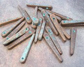 10 Mykonos Greek Ceramic Beads Green Patina Skinny Spikes