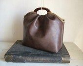 Luxury Leather Dark Brown Clutch Tote with Brass Zip Edging - Made to Order - High Class Luxury