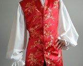 18th Century Vest, Red Brocade, Medium