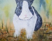 Bunny in the Grass-Small Original Watercolor painting of Dutch Rabbit