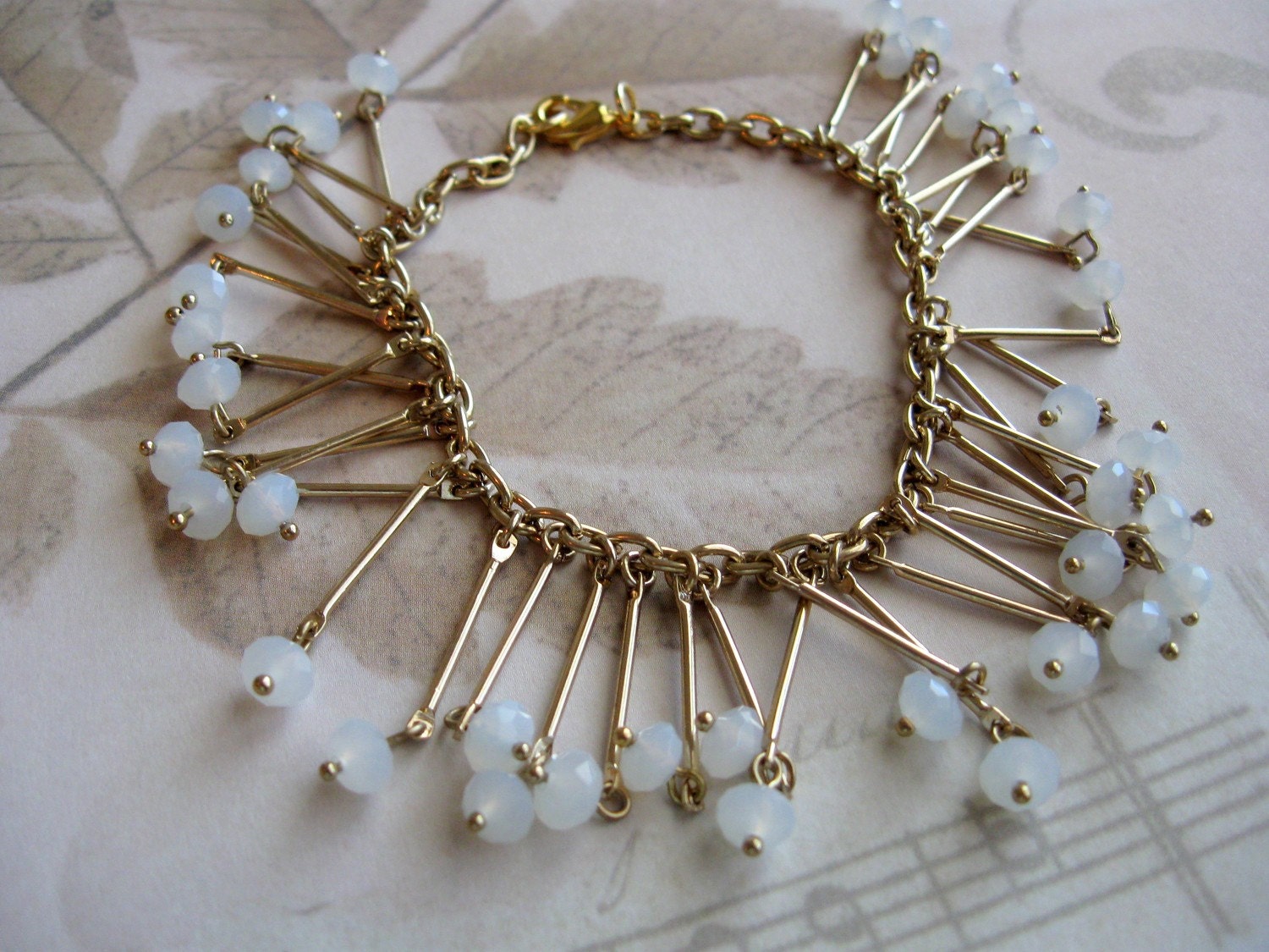 Crystal & Gold Fringe Bracelet, handmade, Sale