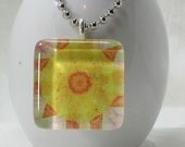 Glass Tile Pendant Necklace - Mandala - Yellow