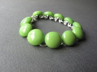 Medium Green Handmade Fused Glass Link Bracelet