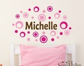 Personalized Name With Dots and Rings, Custom Vinyl wall decals stickers, nursery, kids & teens room, removable decals stickers