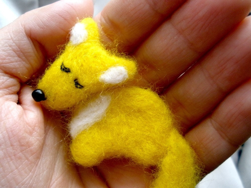 Baby fox brooch Forest animal jewelry Felt pin Neon yellow womens spring accessories Gift for mom Birthday