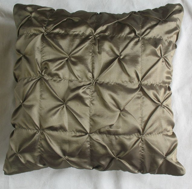 mettalic khaki silk pin tuck throw pillow  18 inch .  Custom made in any size