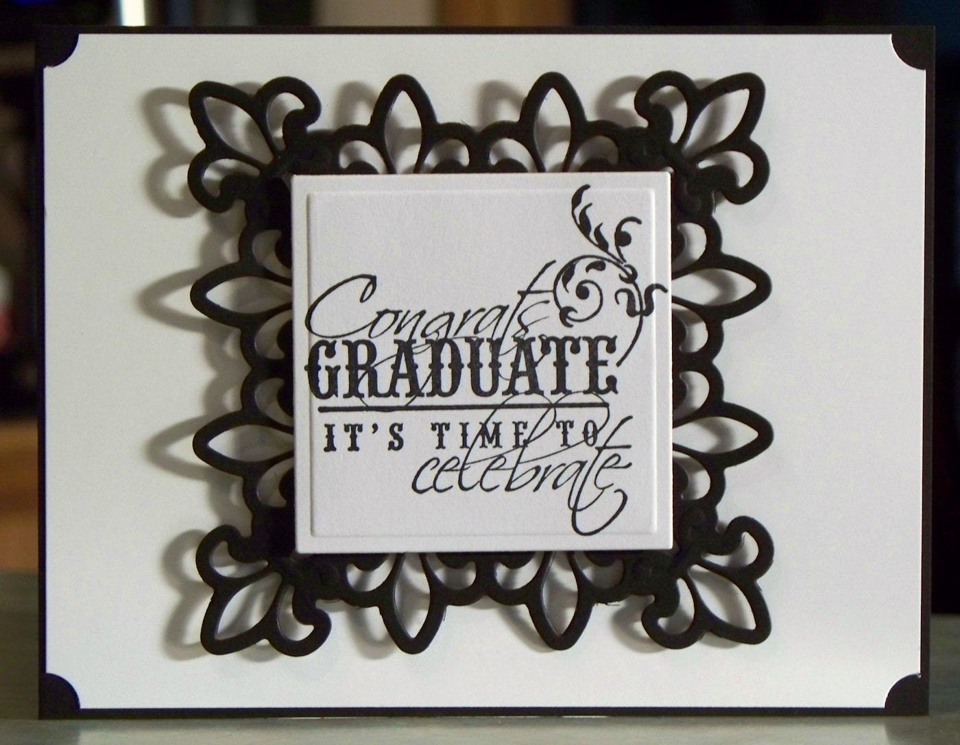 Graduation Card, Die Cut Fleur de Lis Congrats