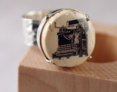Typewriter Cork Ring in Wood Cube - Tell Me A Story - Upcycled by Uncorked