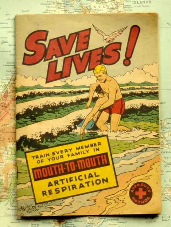 1962  Vintage Comic Book Style Booklet on Mouth to Mouth Artificial Respiration