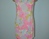 vintage shift dress neon 60s butterfly print S
