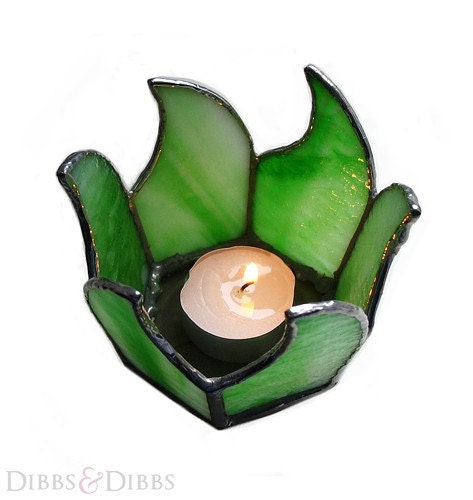 Stained Glass Leafy Tealight Candle Holder