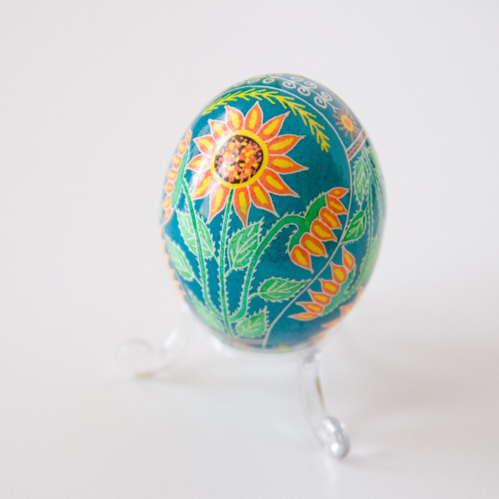 Ukrainian Easter Egg - Dancing Poppies II (with simple clear egg stand included)