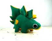 Plush Stegosaurus in Jade Green with Golden Yellow Accents Handmade with Upcycled, Recycled, & Eco Friendly Materials