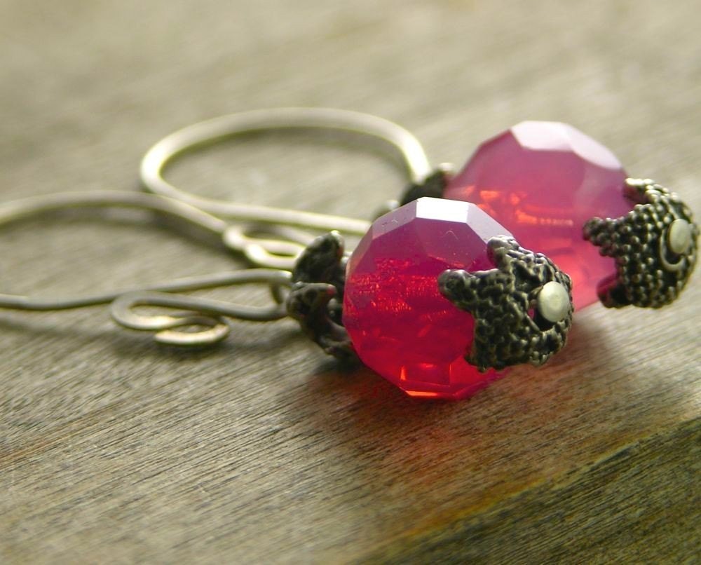 earrings sterling silver and crystal in pink free shipping