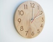 modern wall clock - modern numbers in natural birch