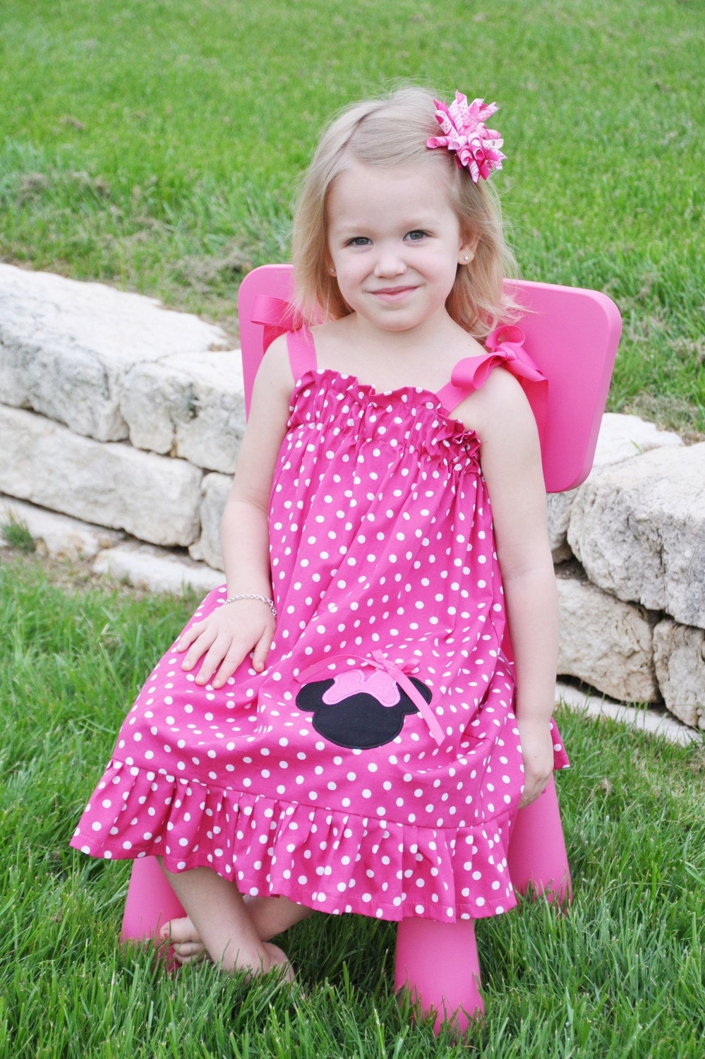 Custom Boutique Girls Minnie Mouse Pink Polka Dot Dress