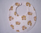 Baby Bibs, four soft layers, reversible, white with pink baby teddy bears