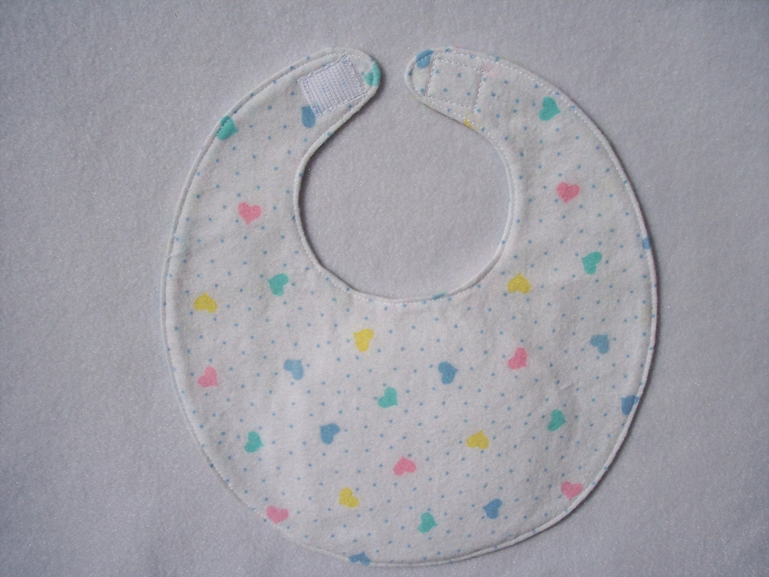Baby Bibs, four soft layers, reversible, pink, blue, & yellow hearts