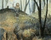 The Hermit at Dawn, Open Edition Print, Matted in Dark Green, 11 x 17 inches
