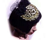 Bettie Page Inspired Retro Faux Fur Leopard Fascinator Hat