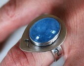 Hand stamped ring yin yang silver aquamarine antiqued