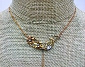 Golden Flora- Vintage brooch up-cycled into necklace with Crystal drop