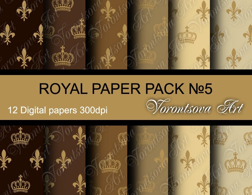 Braun CROWN Fluer de lis. Crown. Digital Paper Pack. JPEG, set of 12 printable background sheet. 505