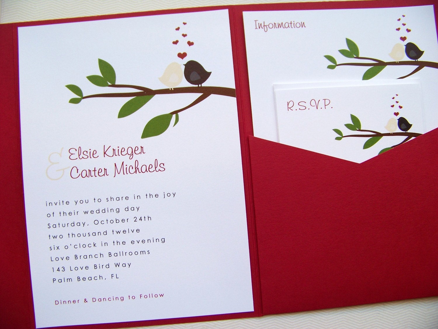 Pocketfold Wedding Invitations - Lovebirds Signature Pocketfold Invitation Suite