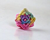Crochet Ring Diamond Shape Applique Pink Blue Purple Sage on Pink Band