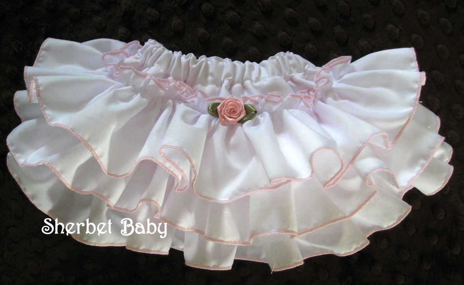 Sassy Pants Ruffle Diaper Cover Panty White with Pink Accents