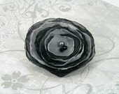 Black and White Organza Flower Hair Clip  Beaded