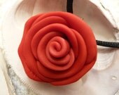Red Rose Pendant Valentine's Day Necklace - handmade polymer clay jewelry