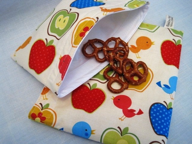 Birds and Apples Sandwich and Snack Bag Set of 2, Reusable