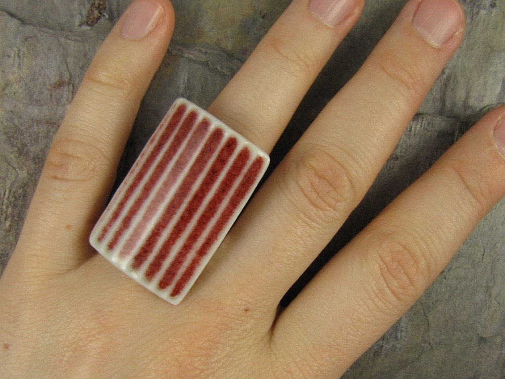 Rectangular Striped Ring in Red