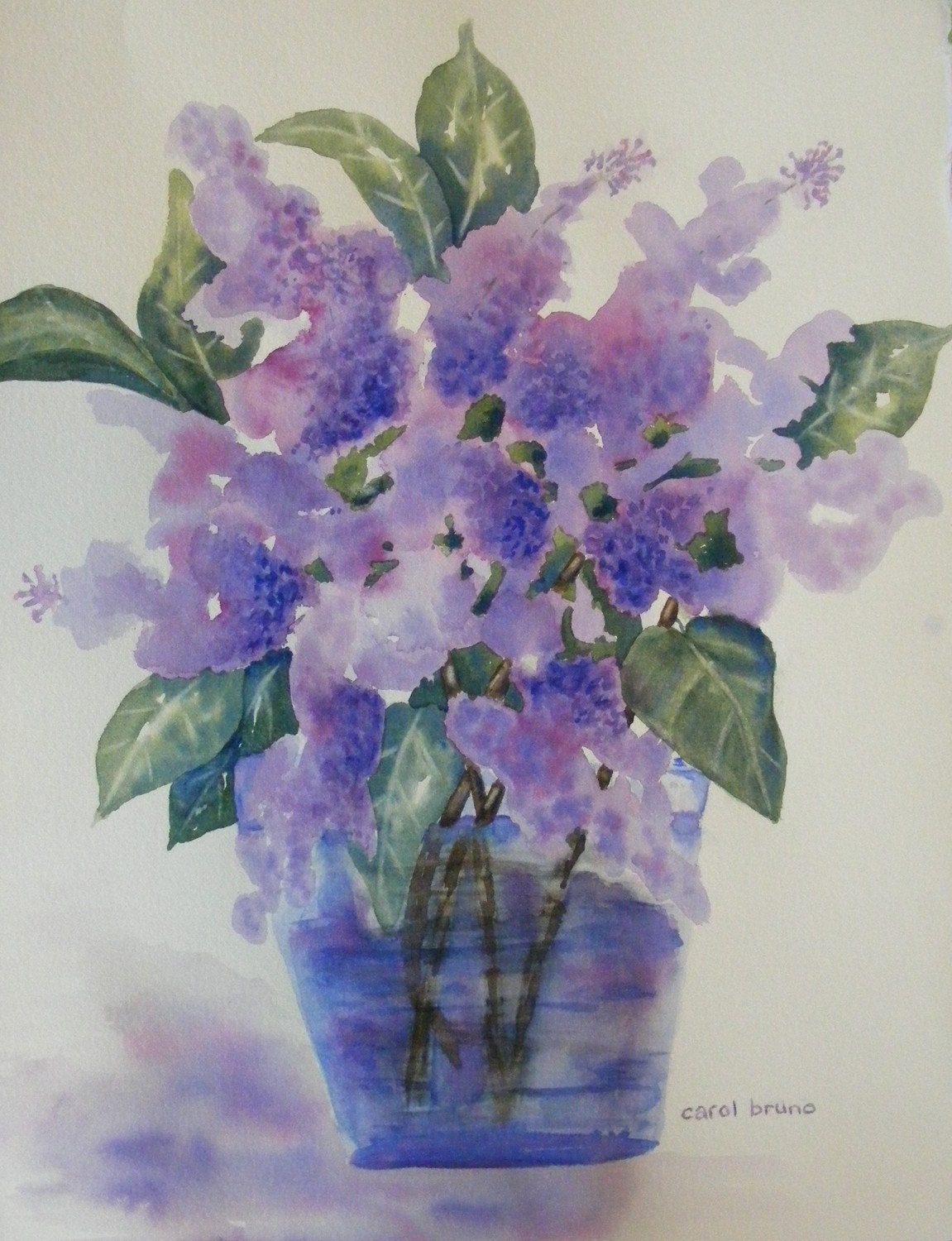 Springtime in the Studio-Print of Watercolor of Lilacs