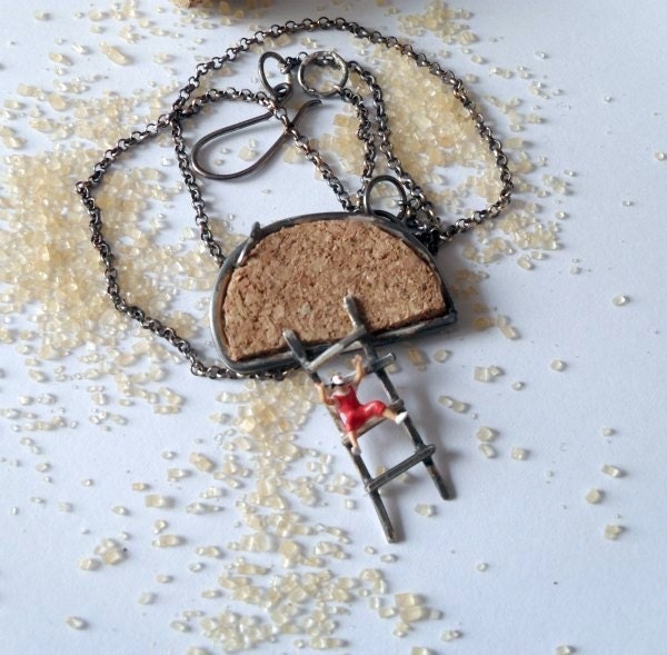 Sterling silver pendnt-Clown Sitting Necklace-Oxidised-Sterling silver chain
