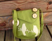 Mini Tweeting Birds Olive Green shoulder bag with adjustable strap