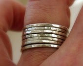 Set of 7 sterling silver stackable rings, hammered textured shiny bands, Made to order in your size