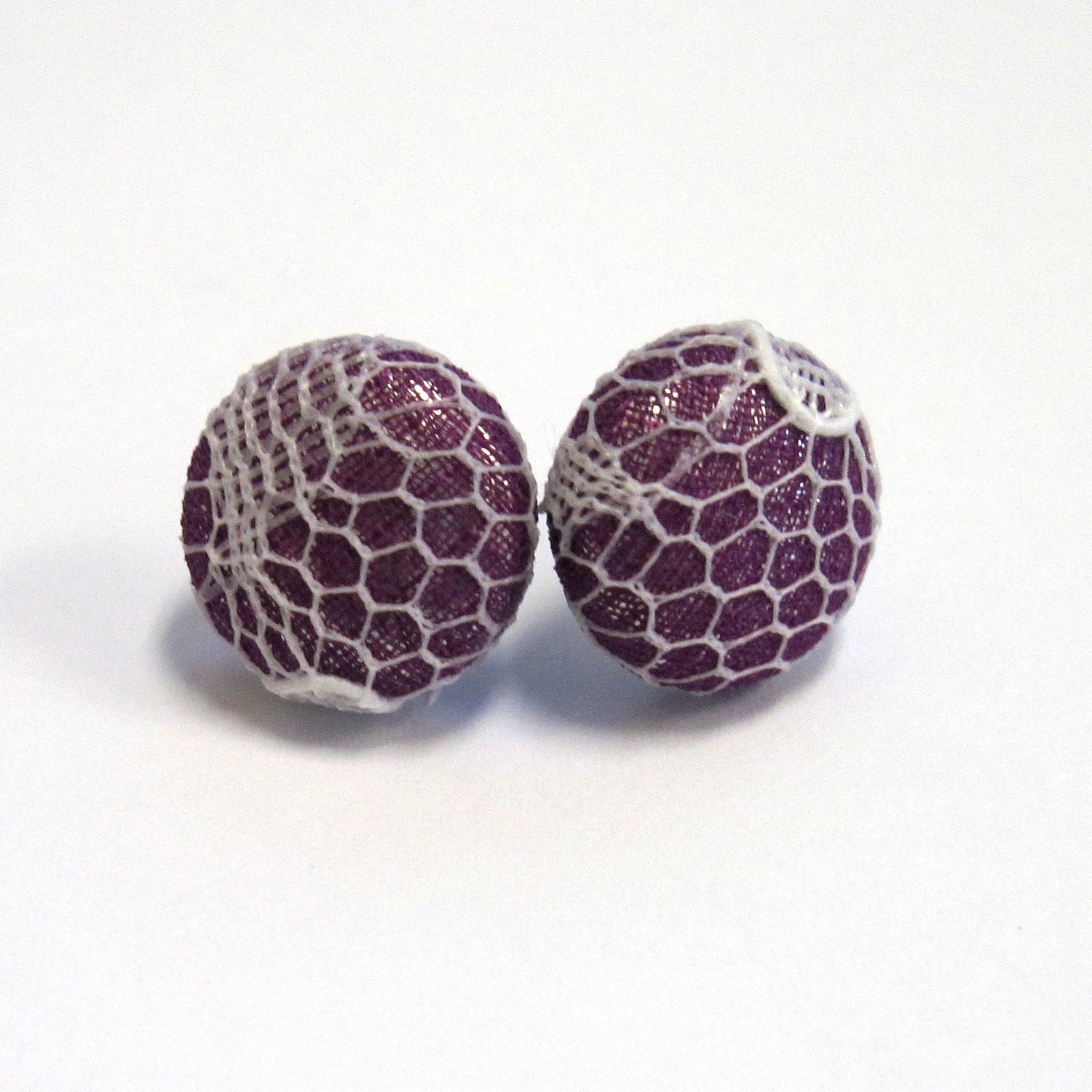 Button Earrings // Purple // Lace // 1/2 in //1.27 cm